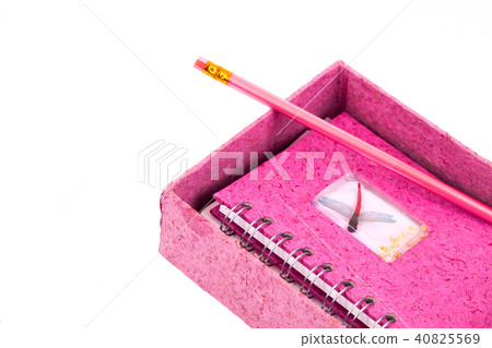 pink book note and paper box on isolate 40825569