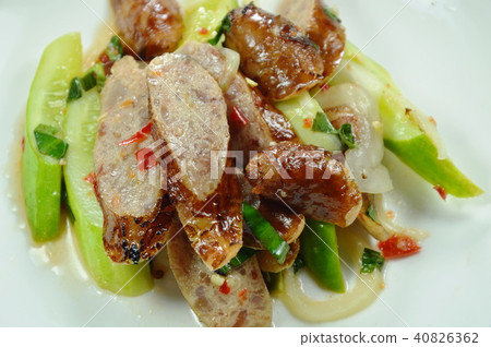 spicy slice Chinese pork sausage with cucumber spicy slice Chinese pork sausage with cucumber 40826362