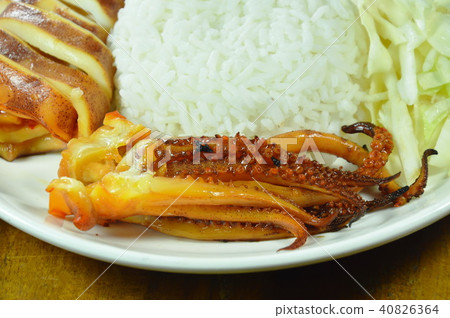 grilled squid tentacle with rice topping cabbage grilled squid tentacle with rice topping cabbage 40826364