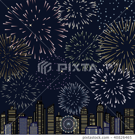 Night view of the city with fireworks 40826465