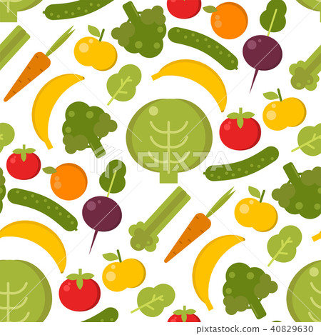Vector vegetables healthy food seamless pattern illustration. Organic green broccoli, tomato, carrot Vector vegetables healthy food seamless pattern illustration. Organic green broccoli, tomato, carrot 40829630