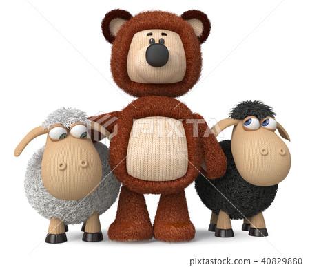 3d illustration funny sheep with a bear 40829880