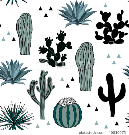 Hand drawn seamless pattern with cacti - Stock Illustration [40830075 ...