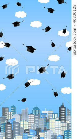 Graduation hats high up in the air above the city Graduation hats high up in the air above the city 40830128