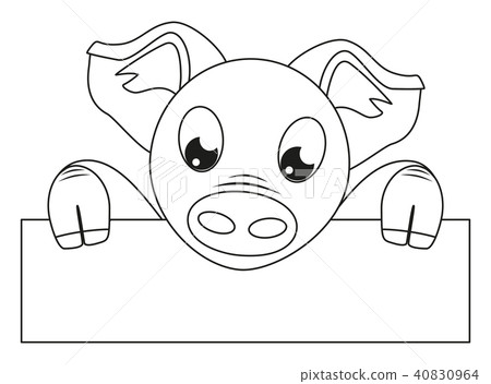Line art black white pig with horizontal poster Line art black white pig with horizontal poster 40830964