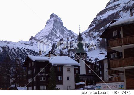 View of Matterhorn from Zermatt at dusk 40837475