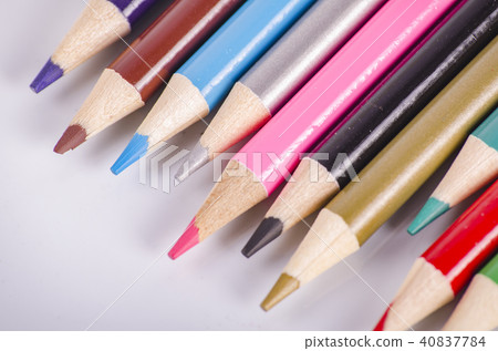 colorful color pencil stacked on white background  40837784