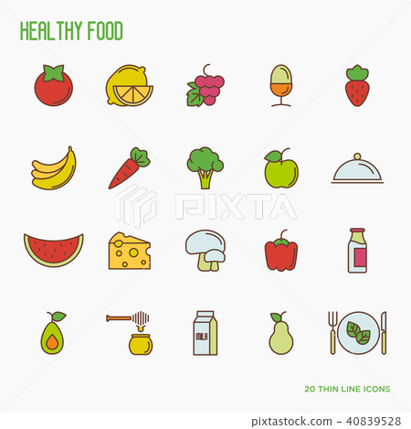 Organic food thin line icons - Stock Illustration [40839528] - PIXTA