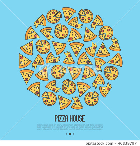Pizza concept in circle with thin line icons. 40839797