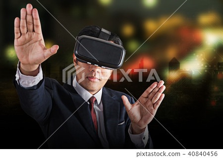 businessman in suit with virtual reality glasses  40840456