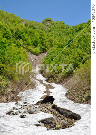 Grilled stone beach line Spring landscape 40842370