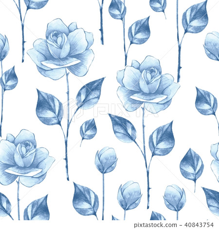 Floral seamless pattern with blue roses - Stock Illustration [40843754 ...