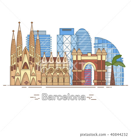 Minimal Barcelona City Linear Skyline - outline city buildings, linear, travel Minimal Barcelona City Linear Skyline - outline city buildings, linear, travel 40844232