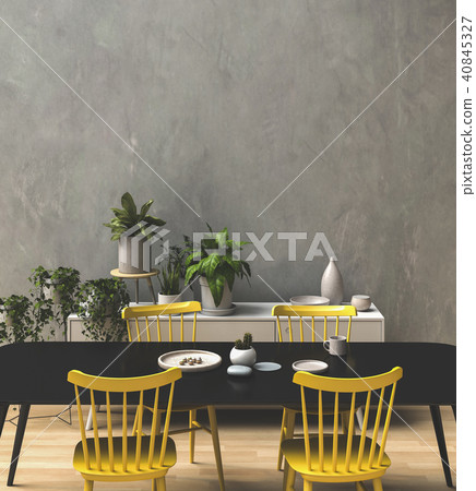 3D render of interior with table chair and plant 3D render of interior with table chair and plant 40845327