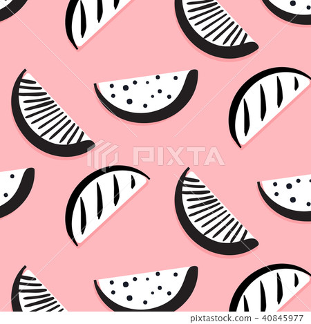 Vector summer funny pattern with monochrome watermelon slices. Black white  Berry background. Frui 40845977