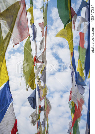 colorful waving prayer flags colorful waving prayer flags 40847584