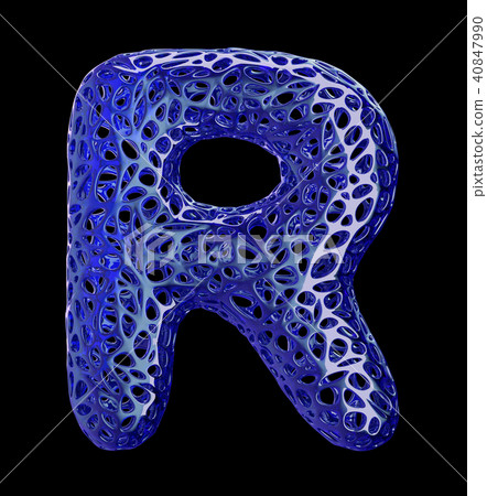 Blue plastic letter R with abstract holes. 3d Blue plastic letter R with abstract holes. 3d 40847990