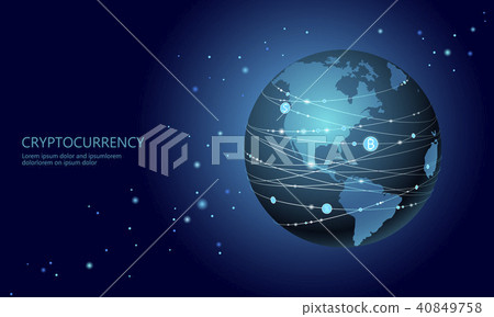 Planet Earth cryptocurrency bitcoin sign. Online internet network communication mining Planet Earth cryptocurrency bitcoin sign. Online internet network communication mining 40849758