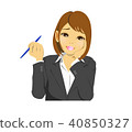 Female business man (OL) upper body writing something while thinking 40850327