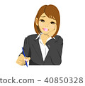 Female business man (OL) upper body writing something while thinking 40850328