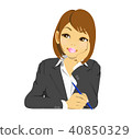 Female business man (OL) upper body writing something while thinking 40850329
