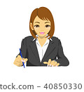 Female business man (OL) upper body writing something while thinking 40850330