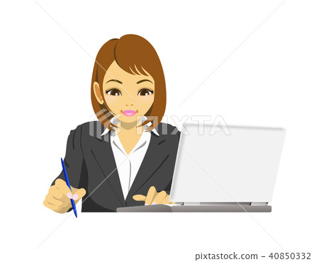 女性商人（OL）上身寫某事，當看個人計算機時 40850332