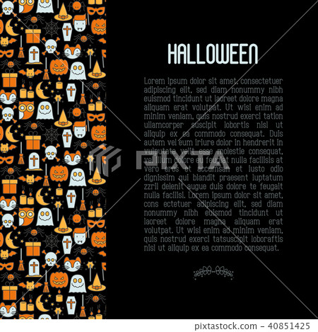 Cartoon Halloween concept with thin line icons 40851425
