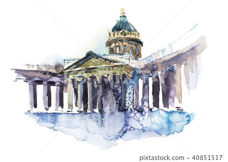Kazan Cathedral in St Petersburg, Russia Cathedral of Our Lady of Kazan Watercolor 40851517