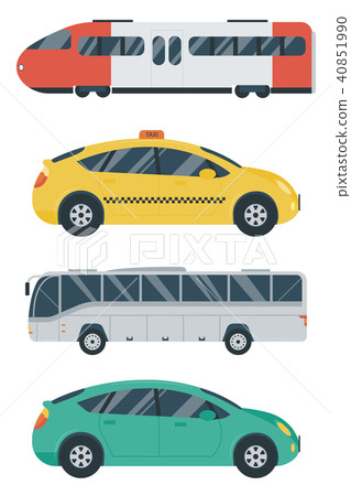 Public transportation icons. Train, bus, taxi, car. City transport concept. Vector 40851990