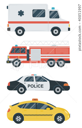 Isolated transport icons. Police car, ambulance, firetruck, taxi. Flat design. Vector 40851997