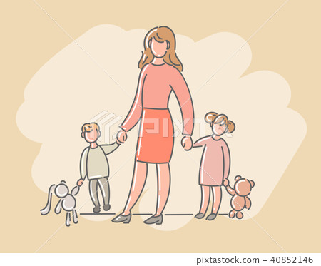 A woman with children, a boy and a girl 40852146