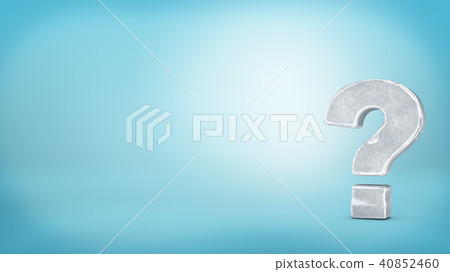 3d rendering of a single large question mark made of grey stone stands on blue background. 40852460