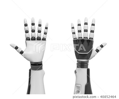 3d rendering of two robotic arms with all fingers sticking out shown from the palm and from the back 3d rendering of two robotic arms with all fingers sticking out shown from the palm and from the back 40852464