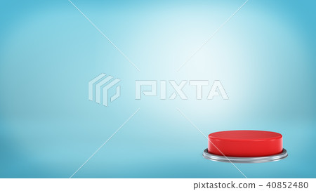 3d rendering of a large round red push button standing on a blue background in an off position. 3d rendering of a large round red push button standing on a blue background in an off position. 40852480