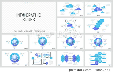 Huge set of minimal infographic design layouts. Round diagrams with jigsaw puzzle pieces placed 40852555