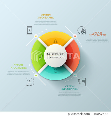 Circular pie chart divided into 4 equal lettered sectors. Concept of round website menu with 40852588