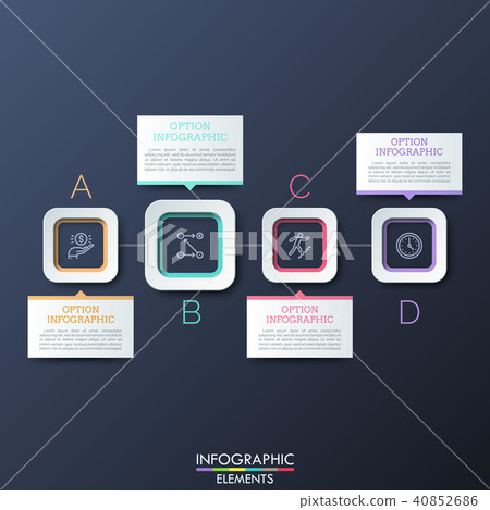 Four square paper white elements with thin line... - Stock Illustration ...