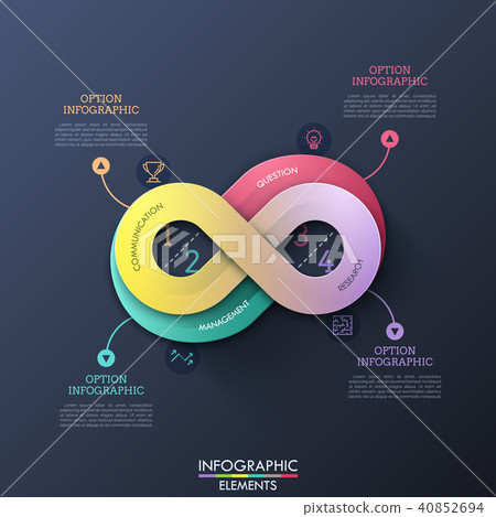 Creative infographic design template in shape of infinity sign with 4 options, thin line symbols and 40852694
