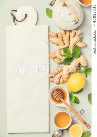 Ginger tea with lemon, honey and mint Ginger tea with lemon, honey and mint 40853333