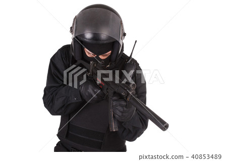 Riot police officer in black uniform Riot police officer in black uniform 40853489