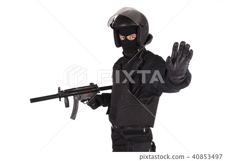 Riot police officer in black uniform Riot police officer in black uniform 40853497
