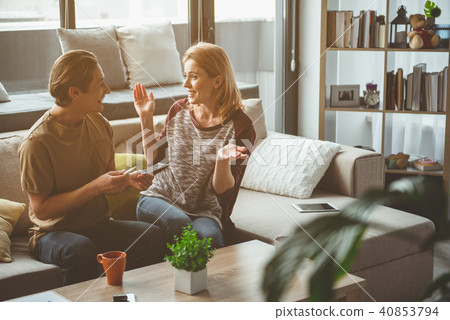 Cheerful married couple expecting baby  40853794