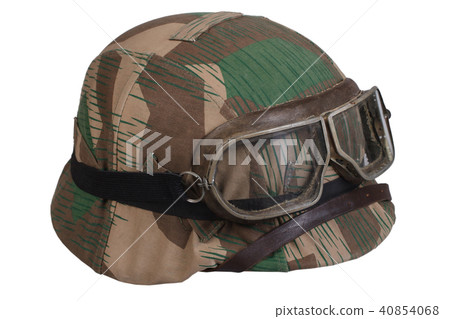 camouflaged nazi german helmet with goggles 40854068