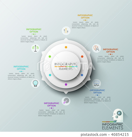 Paper white round chart with 6 arrows pointing... - Stock Illustration ...