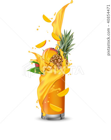 Splash of ananas juice. Mango and pineapple. 3d  40854471