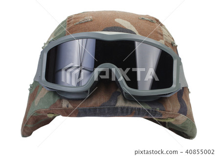 kevlar helmet with a camouflage cover and goggles kevlar helmet with a camouflage cover and goggles 40855002