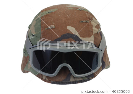 kevlar helmet with a camouflage cover and goggles kevlar helmet with a camouflage cover and goggles 40855003