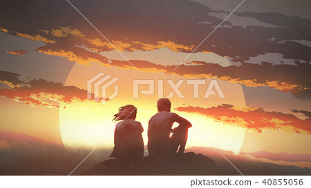 young couple looking at the sunset young couple looking at the sunset 40855056