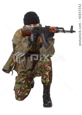 insurgent wearing shemagh with kalashnikov rifle insurgent wearing shemagh with kalashnikov rifle 40855542